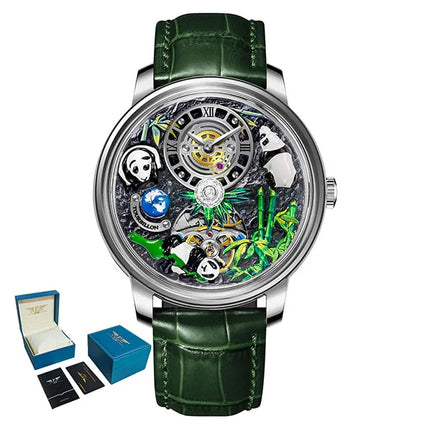 Pindu Luxury and stylish personalized waterproof panda dial fully automatic mechanical men's watch serpentine tourbillon watch