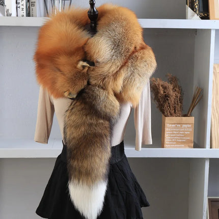 Unisex Real Fur Fox Scarf Men Woman Winter Warm Natural Fur Shawl Soft Headscarf Super big Gray Silver Fox Scarf Fur Accessories