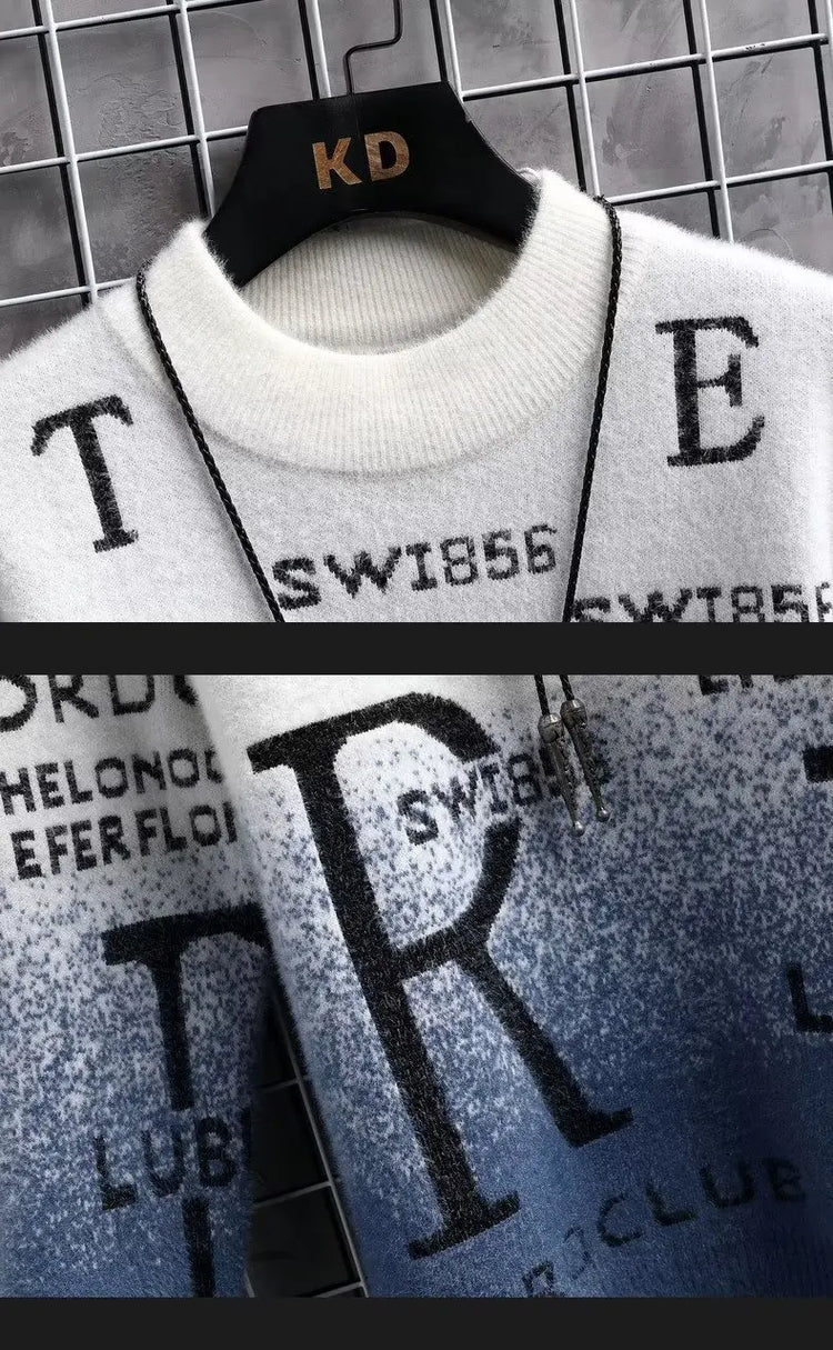 2024 Men's Sweater Korean Autumn Winter Fashion Men Clothing English Elements Sweater Men Casual Pullover O-Neck Sweaters Men