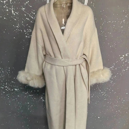 UCXQ Elegant OL Office Lady Overcoats Fur Patchwork Long Sleeve Woolen Coat Beautiful Women's Clothing Jacket Autumn 2025 Winter