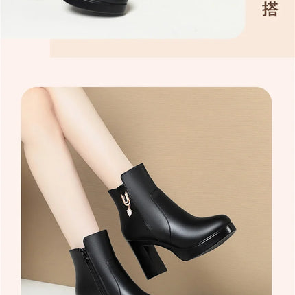 CINESSD Women's Boots Warm Wool Booties High Heel Ankle  2023 New Winter Boots