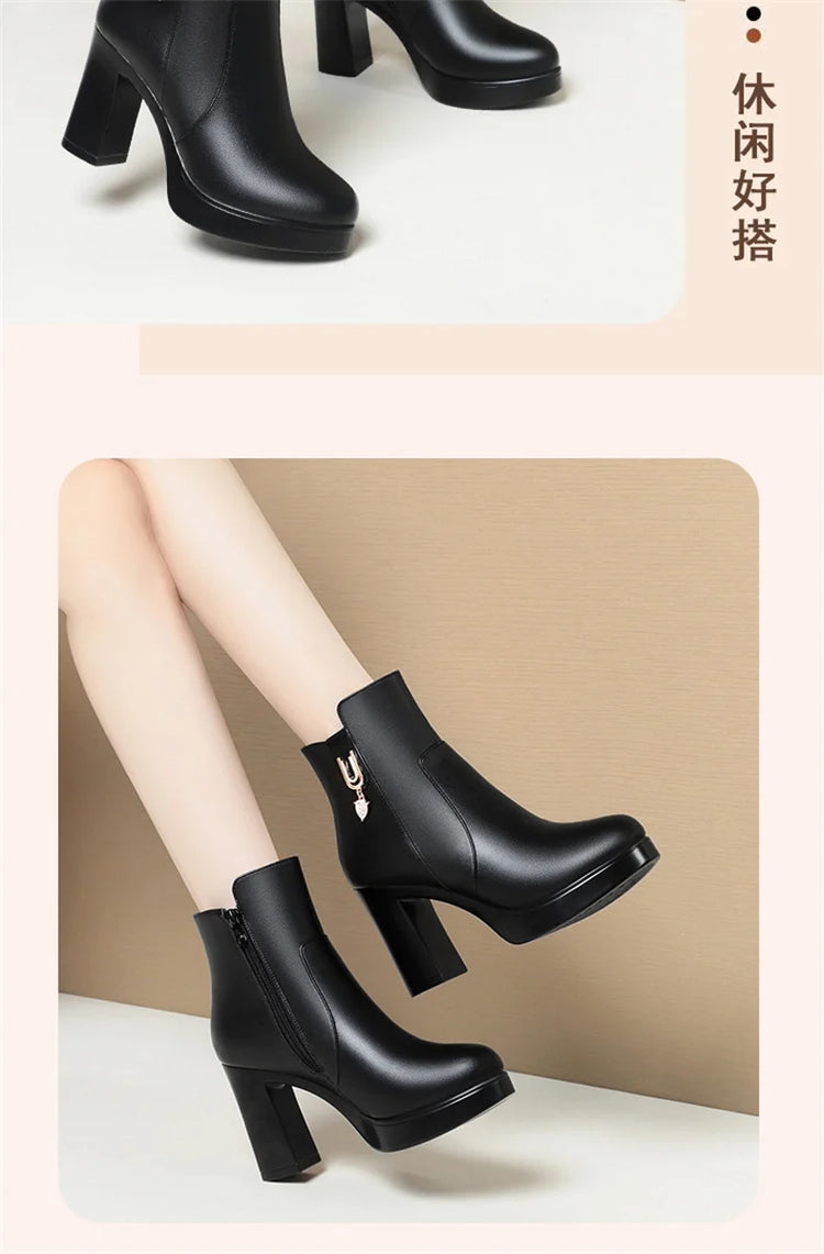 CINESSD Women's Boots Warm Wool Booties High Heel Ankle  2023 New Winter Boots