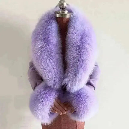 Real Fur Collar And Cuffs Set Winter Coat Accessories Women Fluffy Large Fur Shawl Neak Warm Fox Fur Scarf Furry Scarves Female