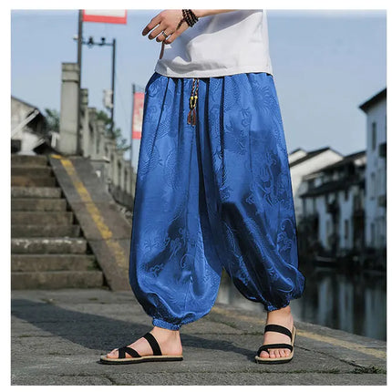 Vendite calde Pantaloni Da Uomo 2024 Nuovo Drago di Seta del Ghiaccio Fiore Scuro Bloomers Moda Allentata Gamba Larga Casual di Alta Qualità Pantaloni Maschili di Marca