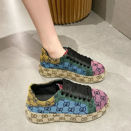 Spring 2025 New Khaki Crystal Women's Sneakers Fashion Versatile Casual Ladies Party Shiny Female Shoes