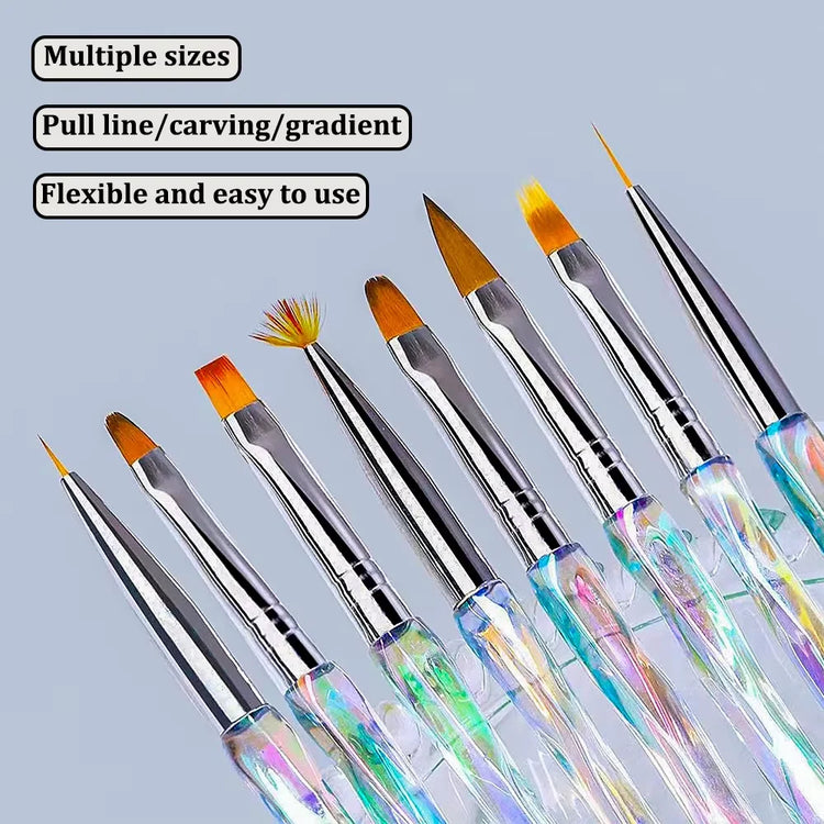8pcs/set Aurora Acrylic Nail Art Painting Pens for Nail Design Soft Slender Brush Gradient Gel Drawing DIY Brush