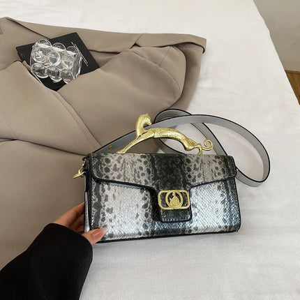 New Ladies Metal Buckle Simple Fashion Shoulder Bag Party Commuting Bag Women Luxury Brand Design PU Leather Bag PlatiNum