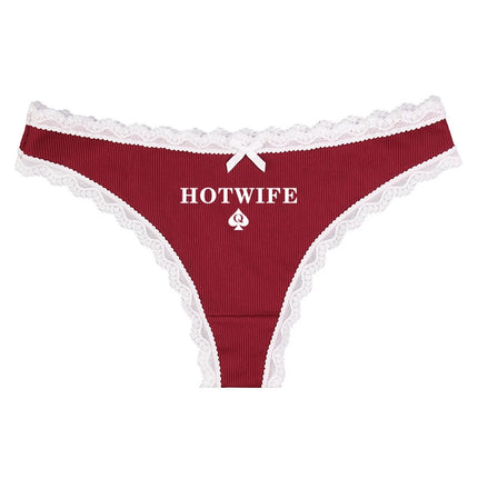 Queen Of Spades HOT WIFE Naughty Underwear for Women Cute Sexy Womens Thong Lingerie Temptation Lace Edge Bow Low Waist Panties