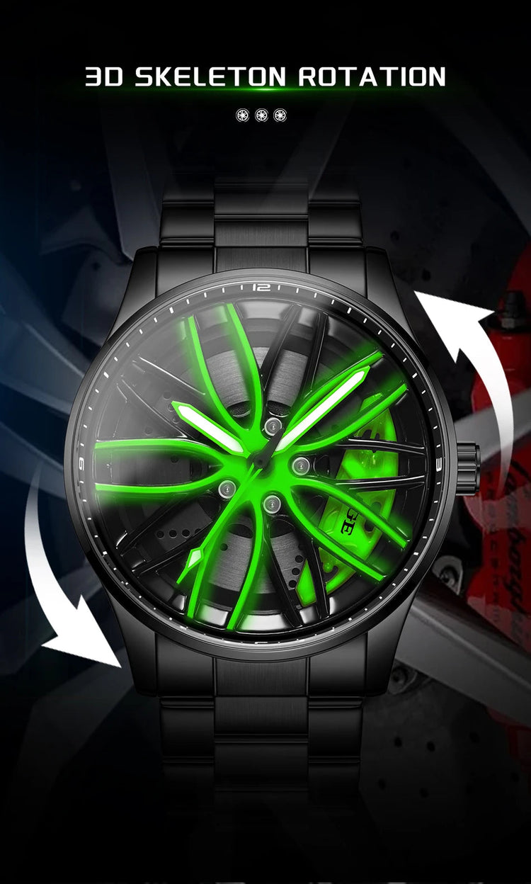 Orologio da Uomo LIGE di Lusso al Quarzo, Sportivo, Impermeabile, in Acciaio Inossidabile, Luminoso, con Quadrante a Forma di Ruota d'Auto, Elegante Orologio da Uomo per Affari platinumshop