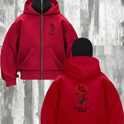 2026 Winter and Autumn New Hooded Headmask Men's and Women's Hoodie, Gothic Blood Rose Pattern Printed Comfortable Fabric