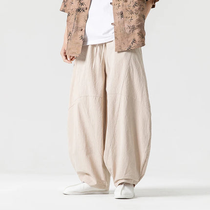 Pantaloni autunnali da uomo stile giapponese comodi pantaloni di lino in cotone maschio casual allentato retrò Harajuku pantaloni a gamba larga da uomo