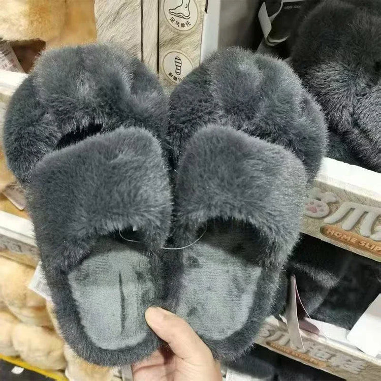 Women Kawaii Furry Cat Paw Slippers, Imitation Fur Fluffy Plush Warm Home Shoes, Comfort Flat Heel Cute Cat Slippers for Bedroom Indoor Daily Wear