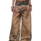Jeans Larghi da Donna Stile Retrò Americano Y2K 2026 con Stampa Leopardata 3D, Pantaloni a Gamba Larga Vestibilità Comoda