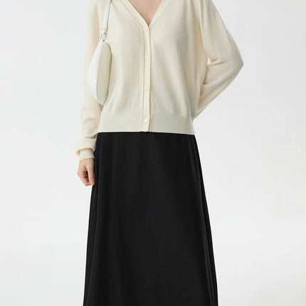 FSLE Office Lady Wool High Waisted A-line Skirt for Women Thickened Medium Length 2024 Winter New Women Casual Skirts 24FS14642 PlatiNum