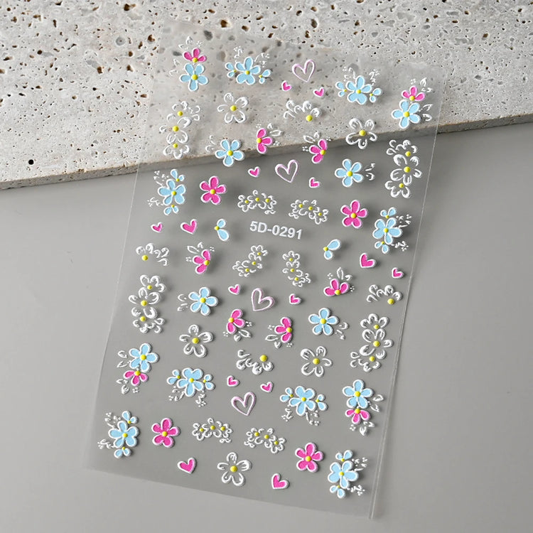 1Pc 3D Lavendar Flowers Stickers for Nails Spring Sakura Floral Leaves Self-Adhesive Sliders Decals Art Manicure for Decoration