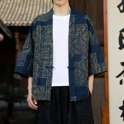 Camicie in Lino Stile Etnico con Stampa Yukata per Uomo e Donna, Abbigliamento Asiatico, Kimono Giapponese Harajuku, Camicie Retrò da Uomo