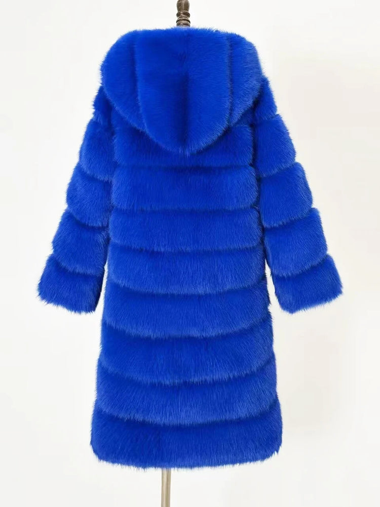 ZADORIN Luxury Long Hooded Spliced Fluffy Faux Fur Coat Woman Clothing Long Sleeve Warm Winter Coat Faux Fur Jacket Ladies Coats
