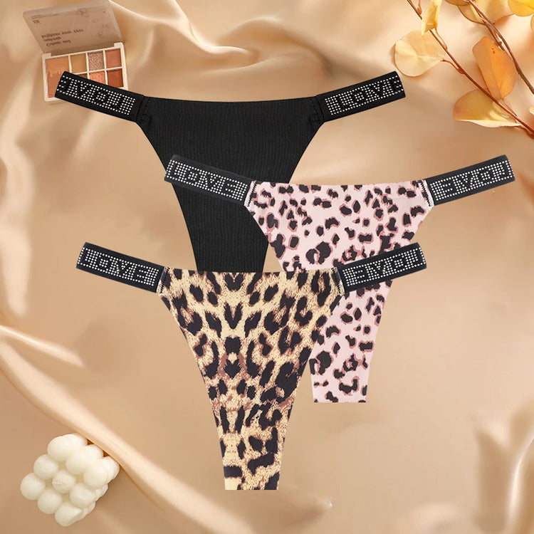 3Pcs/Set Seamless Low Waist Sexy Panties Women Thongs Rhinestones Letter Diamonds G-string Sports Thong Shorts Briefs T-back