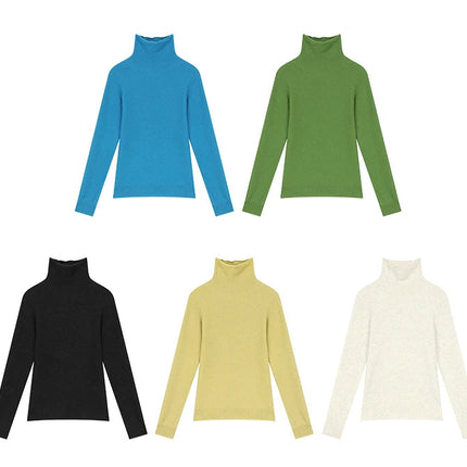 ELF SACK 2025 Winter New Solid Color Turtleneck Sweater Women, Romantic Cottagecore Fitted Long Sleeve Wool Blend Pullover PlatiNum