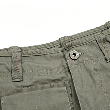 Men's Multi Pocket Cargo Pants Vintage 100% Cotton Loose Straight Tactical Pants Zippered Ankle Cuffs Work Streetwear Trousers