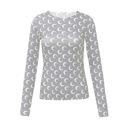 Nuova Maglietta Donna in Rete Stampata, Moda Primavera-Autunno, Casual a Maniche Lunghe, Protezione Solare, Strato Interno in Seta Ghiacciata