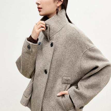 SENTUBILA 100% Wool Winter Jackets for Women Short Coats 2026 Stand Turtleneck Unlined Wool Outerwears Female Clothes W44O56626