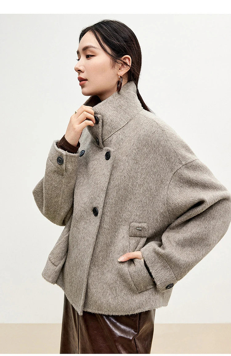 SENTUBILA 100% Wool Winter Jackets for Women Short Coats 2026 Stand Turtleneck Unlined Wool Outerwears Female Clothes W44O56626