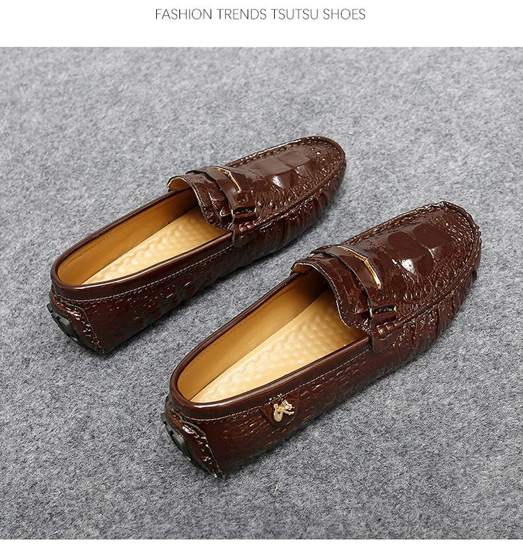 Scarpe Slip-On da Uomo in Pelle di Coccodrillo di Lusso, Scarpe Casual Primaverili ed Estive per la Guida, Stile Coppia, Taglio Basso, Suola in Gomma Traspirante