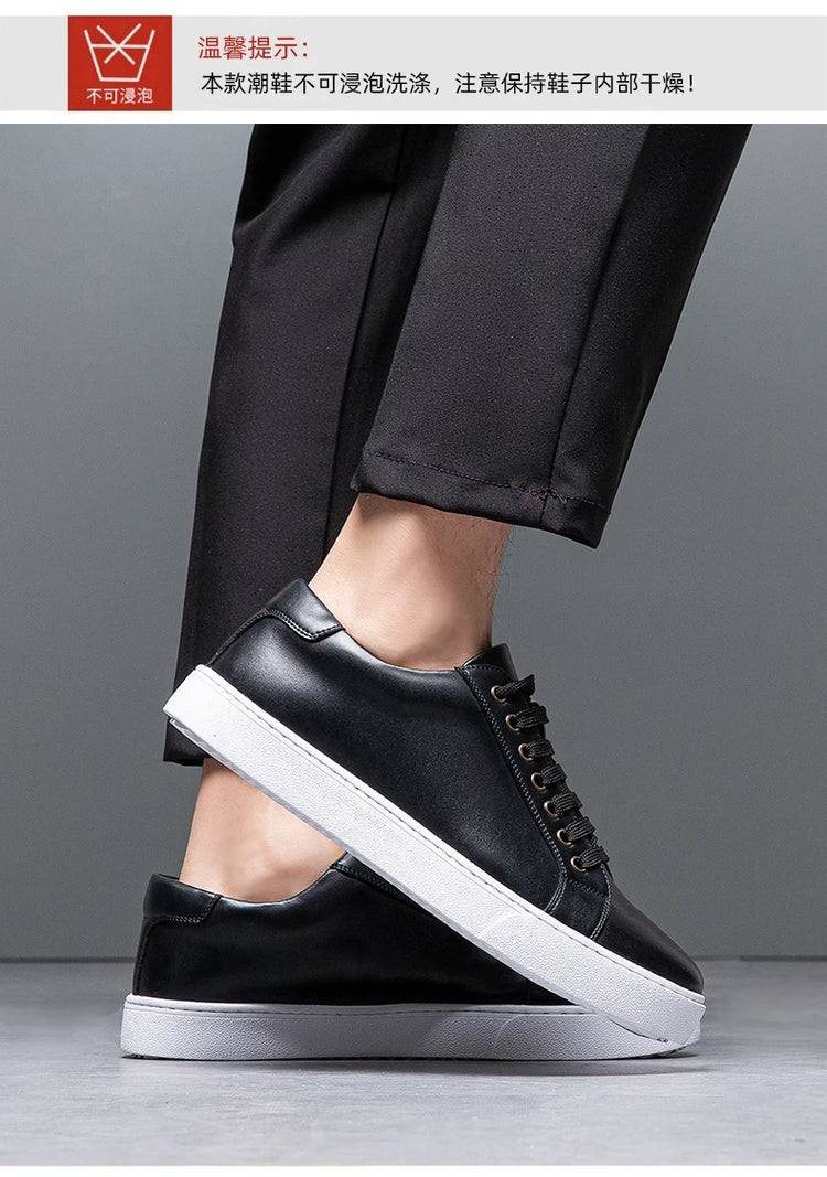 New Men Casual Sports Vulcanized Shoes Comfortable Fashionable Flat Heeled Leather Shoes Outdoor Driving Travel Brand Shoes Men