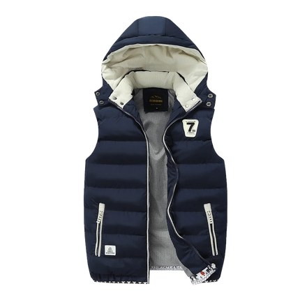 Autumn Winter Hooded Stand Collar Down Cotton Vest Men Slim Fleece Thick Warm Sleeveless Waistcoat Youth Casual Cold Resistant