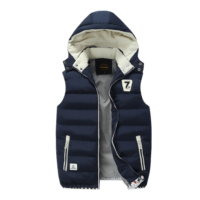 Autumn Winter Hooded Stand Collar Down Cotton Vest Men Slim Fleece Thick Warm Sleeveless Waistcoat Youth Casual Cold Resistant