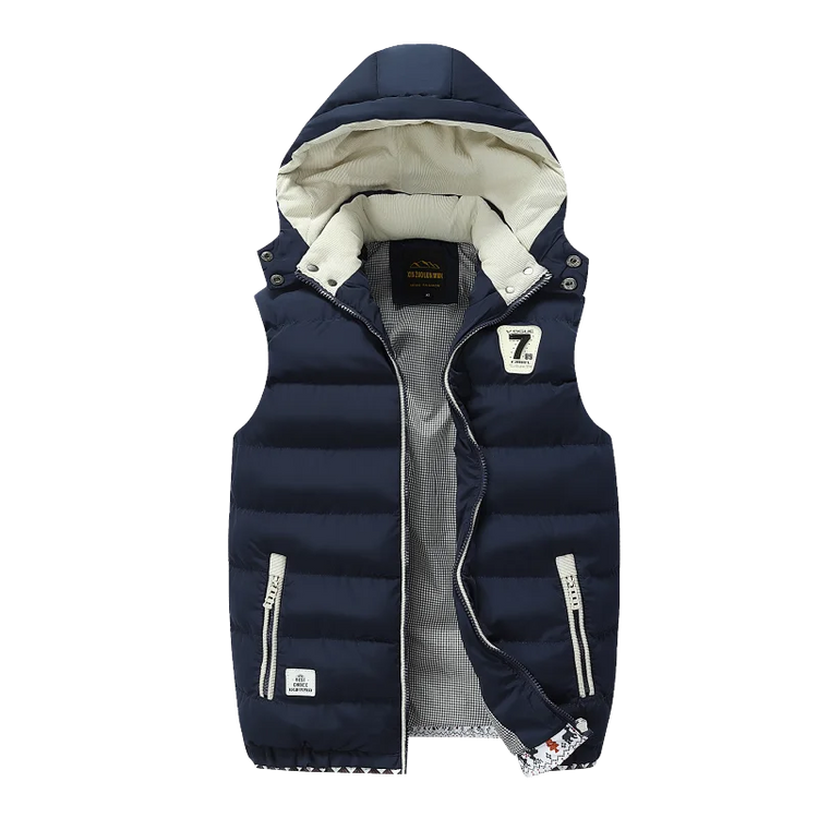 Autumn Winter Hooded Stand Collar Down Cotton Vest Men Slim Fleece Thick Warm Sleeveless Waistcoat Youth Casual Cold Resistant