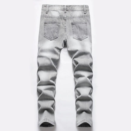 Jeans Boys Straight Ripped Children Washed Distressed Pockets Stretch Casual Denim Trousers Big Kids Streetwear 2025 Hole Pants PlatiNum