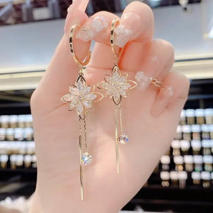 Korean Fashion Zircon Water Drop Earrings for Women Shiny Crystal Long Pendant Dangle Earring Girls Wedding Party Jewelry Gifts PlatiNum