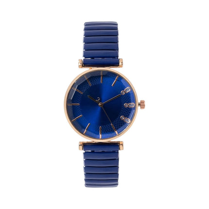 Orologio al quarzo da donna in cristallo semplice blu tesoro di lusso Orologio casual con cinturino elasticizzato in acciaio inossidabile Orologio da donna alla moda platinumshop