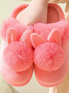 Thick Sole Winter Plush Slippers Cozy Faux Rabbit Fur Indoor House Shoes for Women & Men Couple Matching Slides with Closed Back