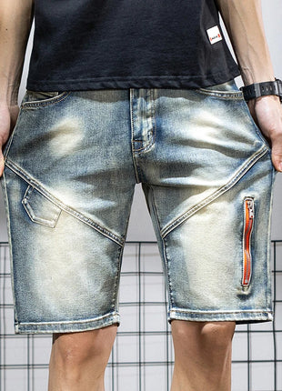 Pantaloncini di jeans da uomo estivi Retro moto cotone elastico moda jeans corti al ginocchio cerniera Hip Hop Rock Streetwear