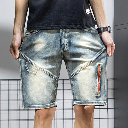 Pantaloncini di jeans da uomo estivi Retro moto cotone elastico moda jeans corti al ginocchio cerniera Hip Hop Rock Streetwear