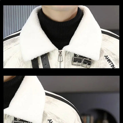 2024 Winter Woolen Motorcycle Jacket Men Thickened Velvet Casual Business Wool Blends Coat Hip Hop Social Streetwear Overcoat