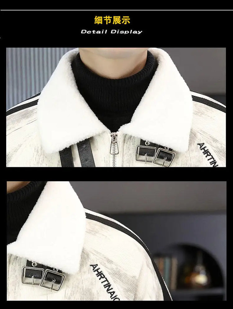 2024 Winter Woolen Motorcycle Jacket Men Thickened Velvet Casual Business Wool Blends Coat Hip Hop Social Streetwear Overcoat