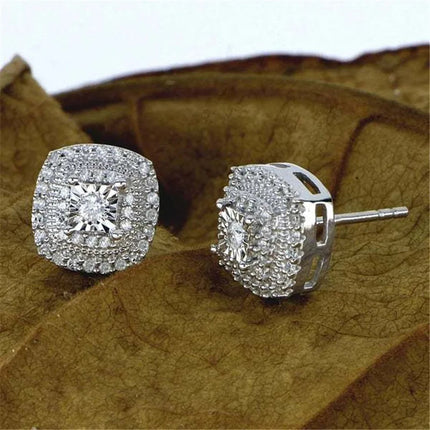925 Sterling Silver Cubic Zirconia Stud Earrings for Princess Square Shape Versatile Style Fancy Gift Women Earring Jewelry PlatiNum
