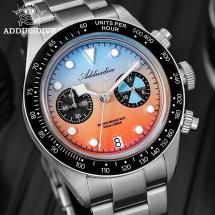 ADDIESDIVE 40mm Quartz Men's Watch AD2559 316L Stainless Steel 100M Water Resistant BGW9 Super Luminous Chronograph