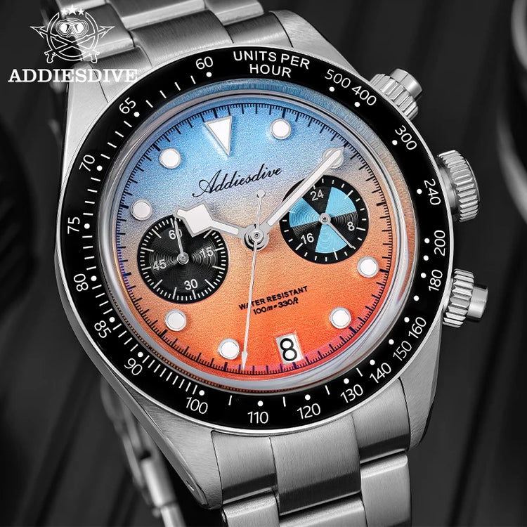 ADDIESDIVE 40mm Quartz Men's Watch AD2559 316L Stainless Steel 100M Water Resistant BGW9 Super Luminous Chronograph