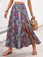 Gonna Lunga Vintage Bohemien con Stampa Etnica da Donna, Gonna Estiva Casual a Vita Alta 2026, Elegante Gonna Boho a Trapezio con Spacco e Pieghe