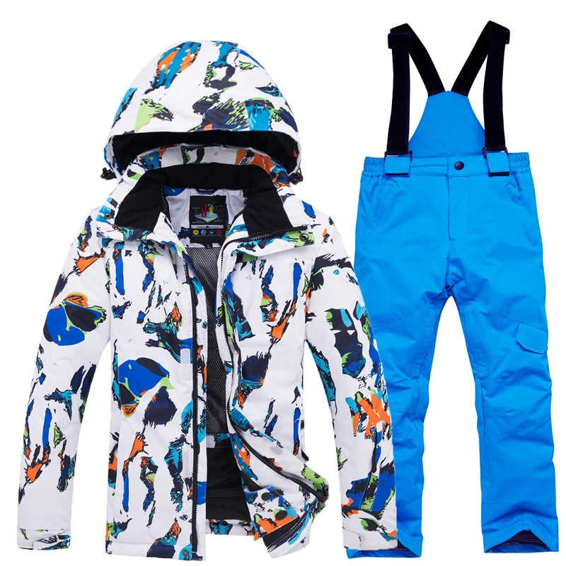 Cheaper, Children's Snow Suit, Snowboard Clothing Sets, Outdoor Wear, Ski Coat and Strap Pant, Kids Costumes, Boy‘s and Girl's