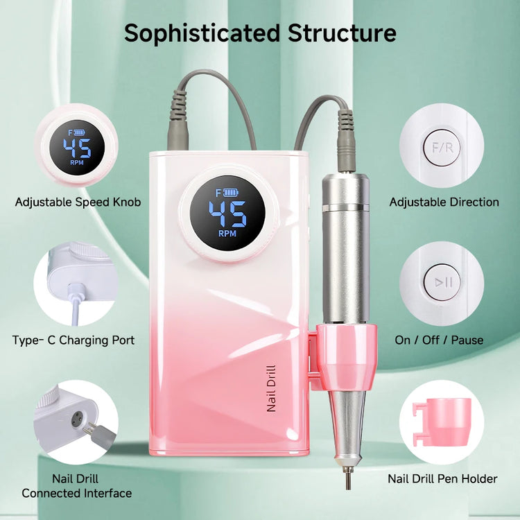 Rechargeable Nail Drill Machine, 45000RPM, 4500mAh Large‑Capacity Battery, Electric Nail File For Gel Nail Removal, Cuticle Removing, Callus Polishing, Manicure & Pedicure Tool For Beginners, Home & Salon Use