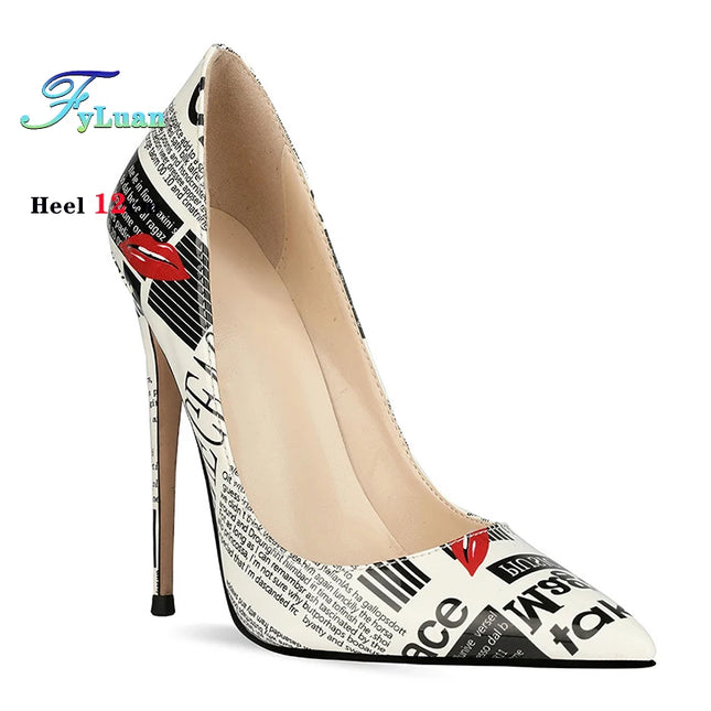 New 8CM 10CM 12cm Pointed Women's Party Shoes Graffiti Ultra High Heels Fashion Shows Princess Shoes Female Stiletto Size 34-44