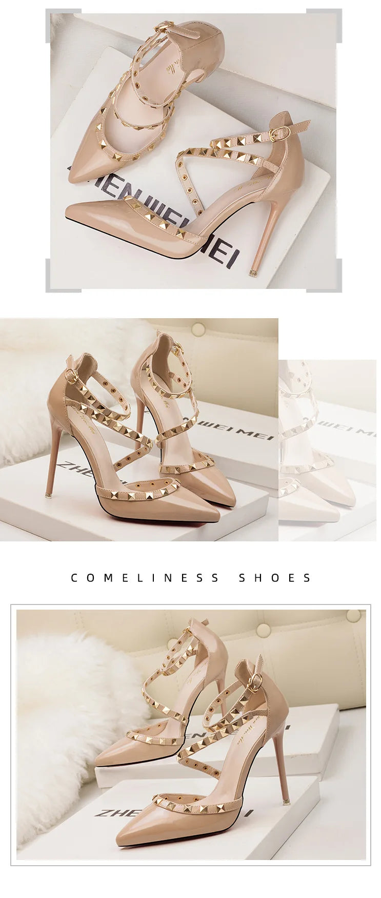 Scarpe tacco alto da donna estive in Europa e America Moda punta a punta bocca superficiale rivetto scava fuori sandali a spillo da discoteca platinumshop
