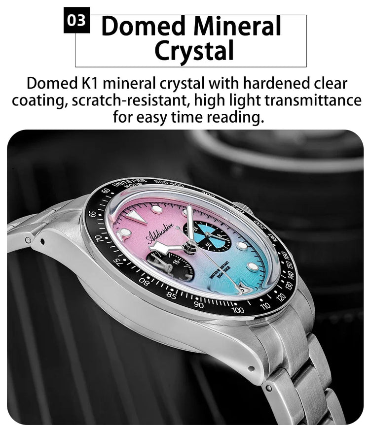 ADDIESDIVE AD2559 Men's Vintage Racing Watch Luxury Quartz Chronograph VK64 Ceramic Bezel K1 Mineral Crystal 100M Waterproof