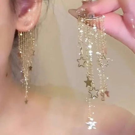 Green Shiny Zircon Flower Drop Earrings For Women Luxury Crystal Long Tassel Ear Line Hanging Earring Girls Wedding Jewelry Gift PlatiNum